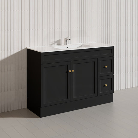 1200mm Harrington Freestanding Vanity with Legs/Kickboard Matt Black/White PVC Cabinet ONLY & Ceramic Top Available