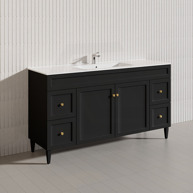 1500mm Harrington Freestanding Vanity with Legs/Kickboard Matt Black/White PVC Cabinet ONLY & Ceramic Top Available