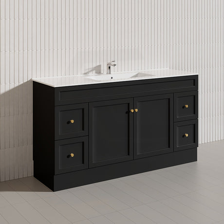 1500mm Harrington Freestanding Vanity with Legs/Kickboard Matt Black/White PVC Cabinet ONLY & Ceramic Top Available
