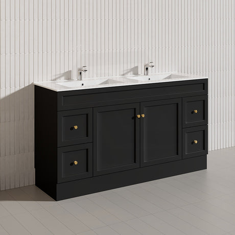 1500mm Harrington Freestanding Vanity with Legs/Kickboard Matt Black/White PVC Cabinet ONLY & Ceramic Top Available