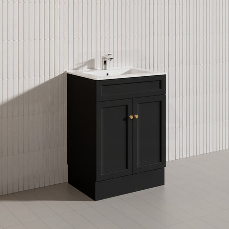 600mm Harrington Freestanding Vanity with Legs/Kickboard Matt Black/White PVC Cabinet ONLY & Ceramic Top Available