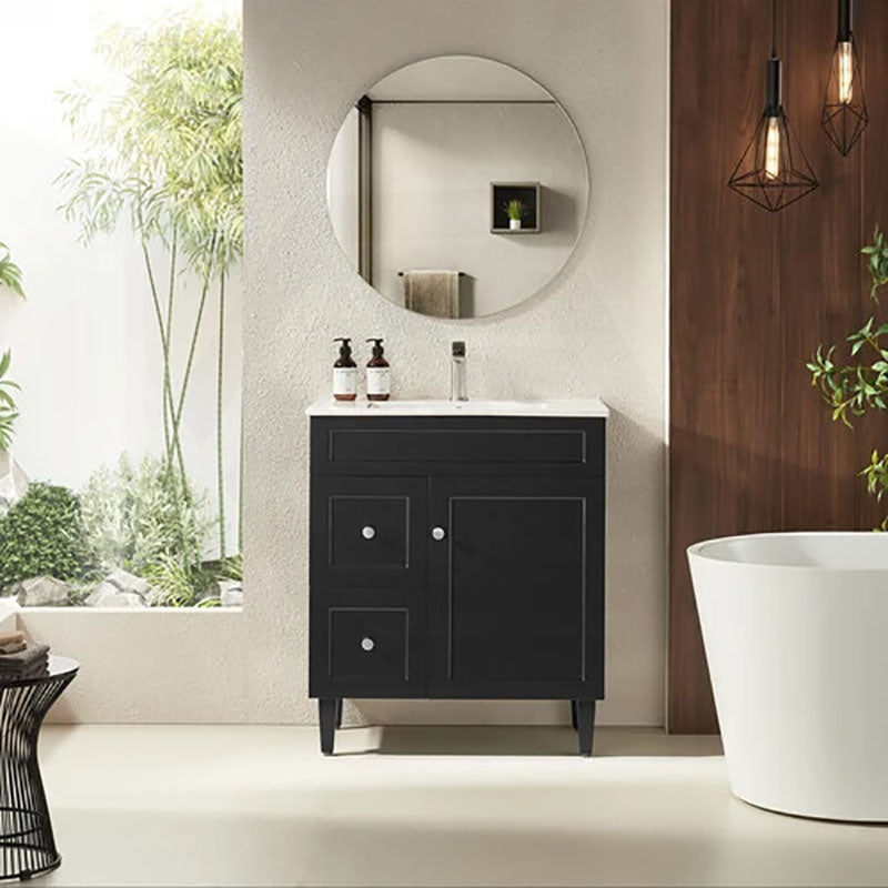 750mm Harrington Freestanding Vanity with Legs/Kickboard Matt Black/White PVC Cabinet ONLY & Ceramic Top Available