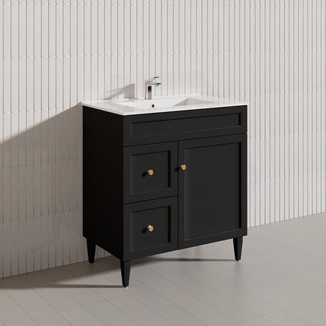 750mm Harrington Freestanding Vanity with Legs/Kickboard Matt Black/White PVC Cabinet ONLY & Ceramic Top Available