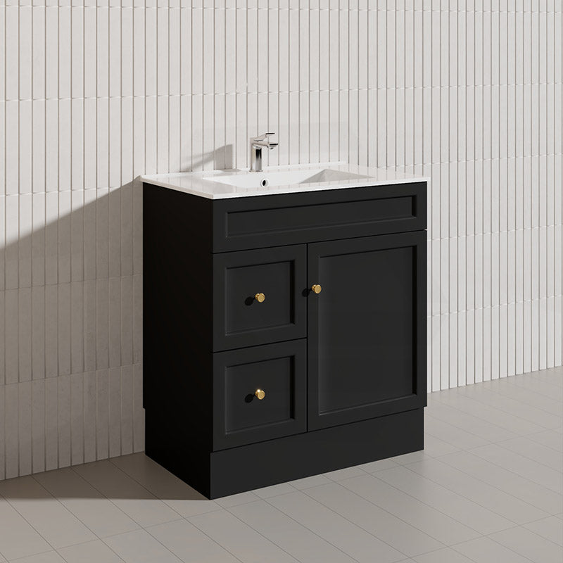 750mm Harrington Freestanding Vanity with Legs/Kickboard Matt Black/White PVC Cabinet ONLY & Ceramic Top Available