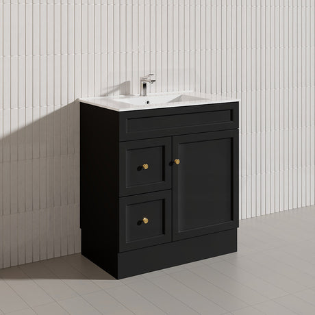 750mm Harrington Freestanding Vanity with Legs/Kickboard Matt Black/White PVC Cabinet ONLY & Ceramic Top Available