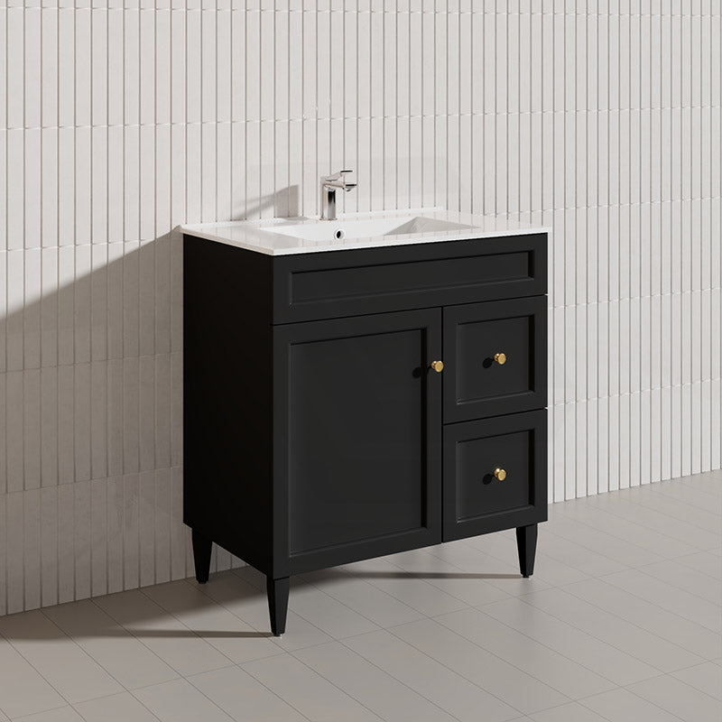 750mm Harrington Freestanding Vanity with Legs/Kickboard Matt Black/White PVC Cabinet ONLY & Ceramic Top Available