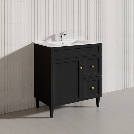 750mm Harrington Freestanding Vanity with Legs/Kickboard Matt Black/White PVC Cabinet ONLY & Ceramic Top Available