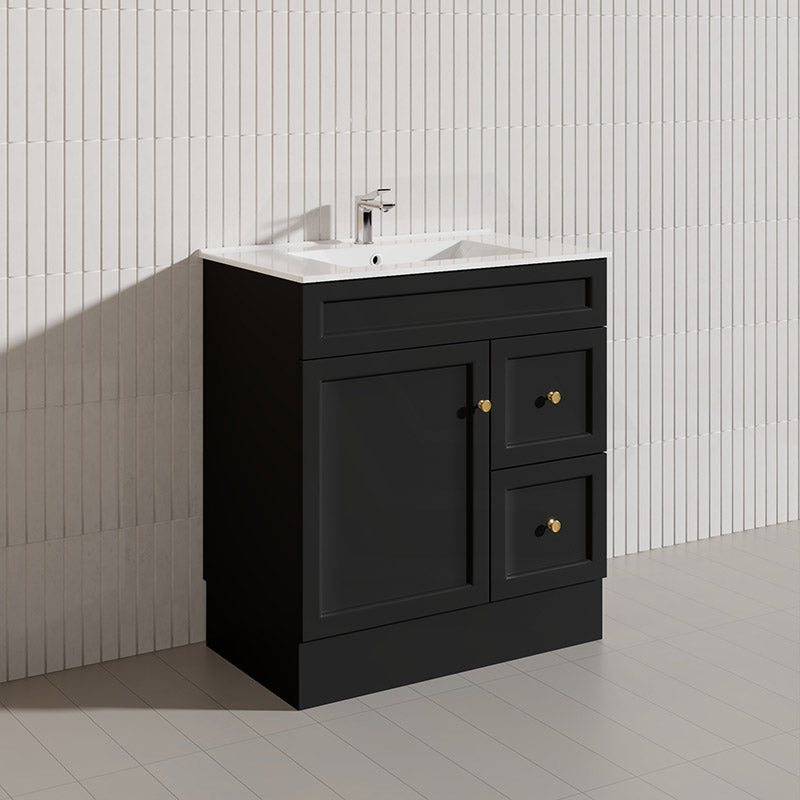 750mm Harrington Freestanding Vanity with Legs/Kickboard Matt Black/White PVC Cabinet ONLY & Ceramic Top Available