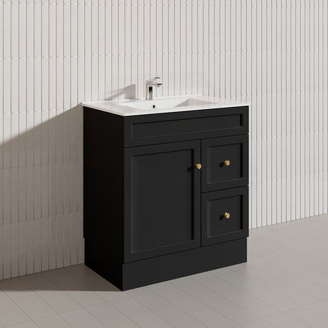 750mm Harrington Freestanding Vanity with Legs/Kickboard Matt Black/White PVC Cabinet ONLY & Ceramic Top Available