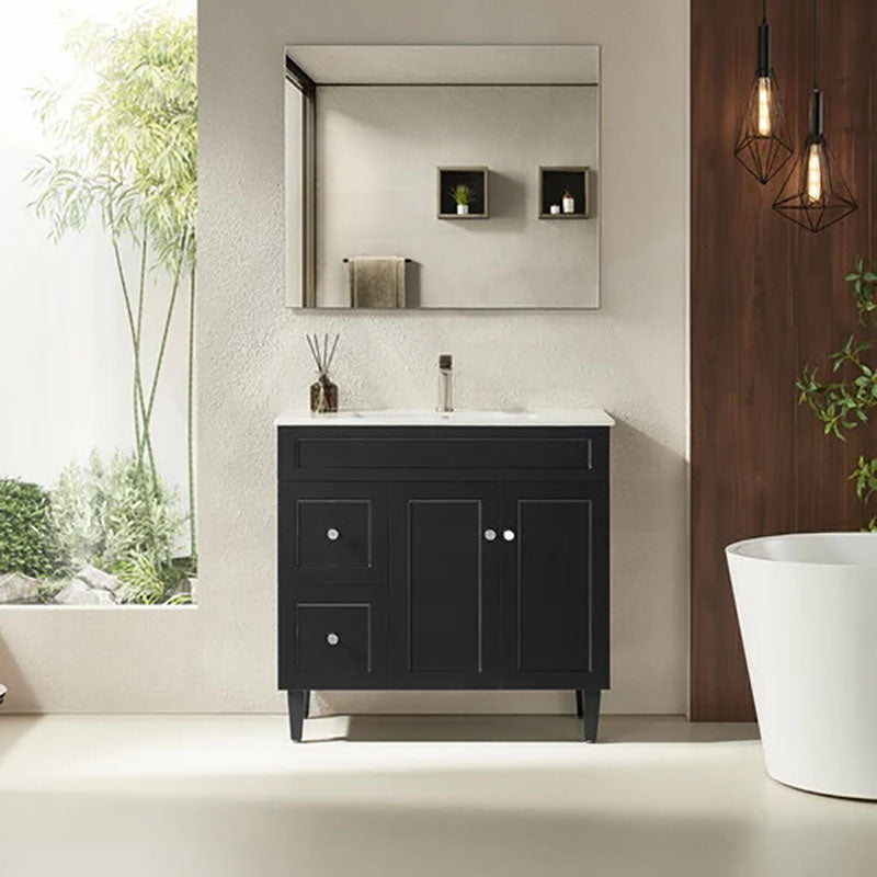 900mm Harrington Freestanding Vanity with Legs/Kickboard Matt Black/White PVC Cabinet ONLY & Ceramic Top Available