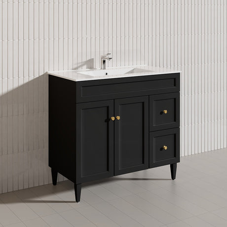 900mm Harrington Freestanding Vanity with Legs/Kickboard Matt Black/White PVC Cabinet ONLY & Ceramic Top Available