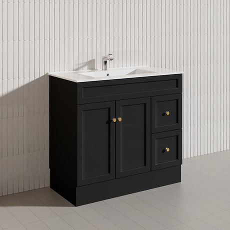 900mm Harrington Freestanding Vanity with Legs/Kickboard Matt Black/White PVC Cabinet ONLY & Ceramic Top Available