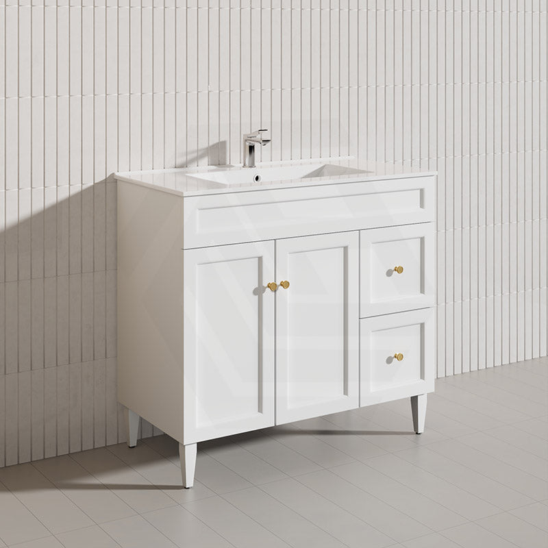 900mm Harrington Freestanding Vanity with Legs/Kickboard Matt Black/White PVC Cabinet ONLY & Ceramic Top Available