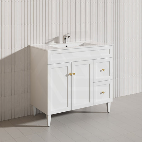 900mm Harrington Freestanding Vanity with Legs/Kickboard Matt Black/White PVC Cabinet ONLY & Ceramic Top Available