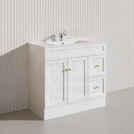 900mm Harrington Freestanding Vanity with Legs/Kickboard Matt Black/White PVC Cabinet ONLY & Ceramic Top Available