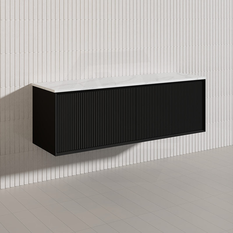 Kirribilli Wall Hung Bathroom Vanity PVC Board Cabinet ONLY&Stone Top&Single/Double Bowl Available 1500mm - Matt Black/Matt White