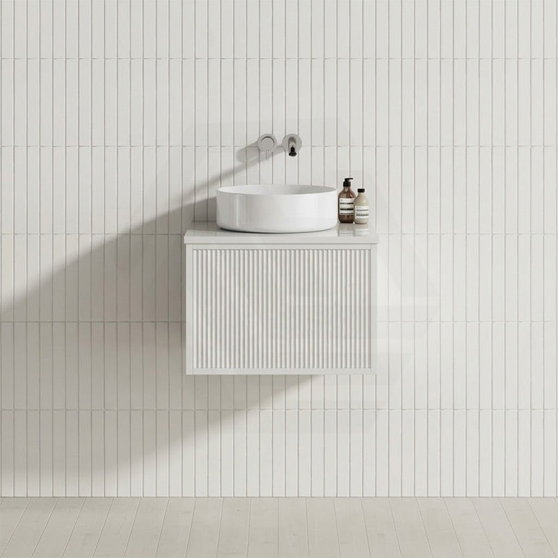600mm Kirribilli Wall Hung Bathroom Vanity Matt White PVC Board Cabinet ONLY & Stone Top Available