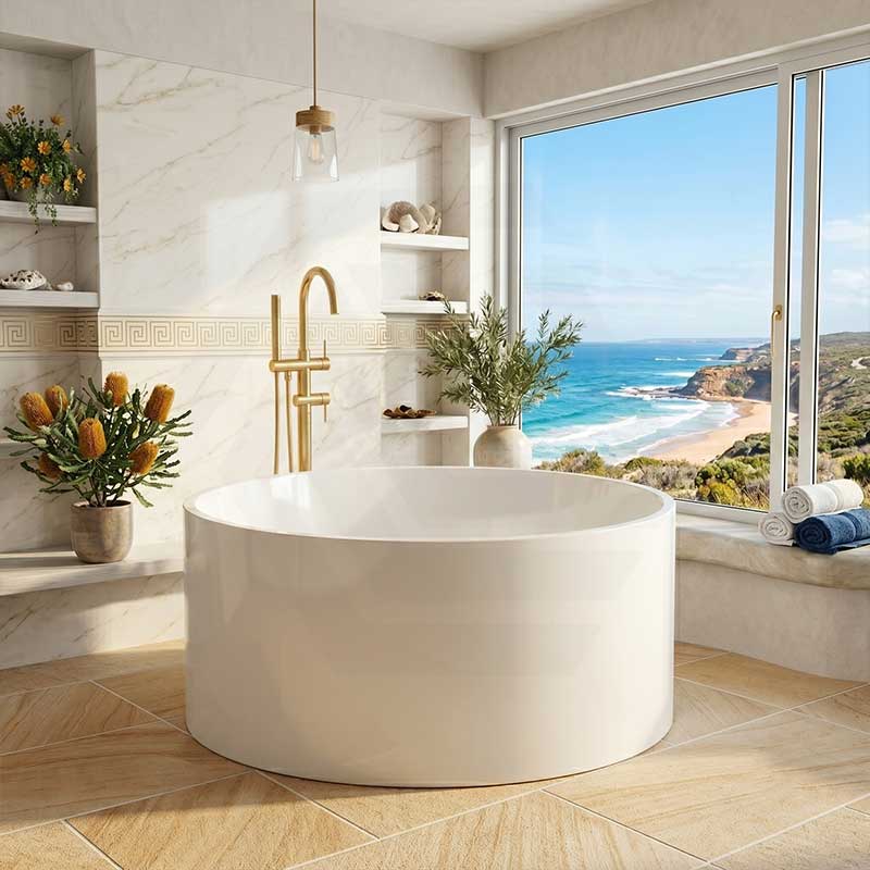 CETO Como Freestanding Bathtub Acrylic Round NO Overflow 1280x1280x595mm - Gloss White