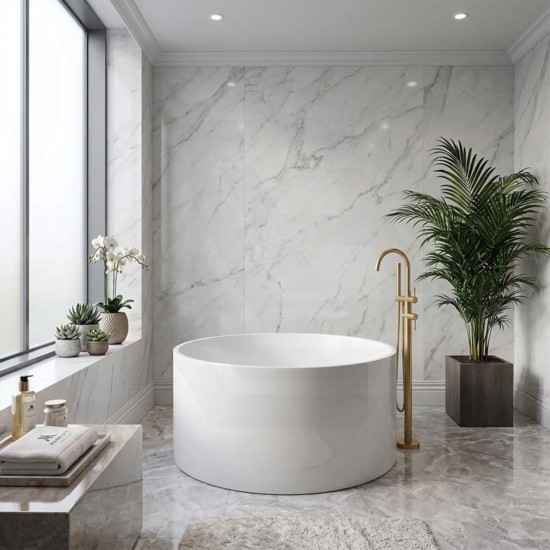 CETO Como Freestanding Bathtub Acrylic Round NO Overflow 1280x1280x595mm - Gloss White