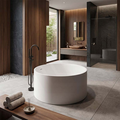 CETO Como Freestanding Bathtub Acrylic Round with Overflow 1280x1280x595mm - Matt White