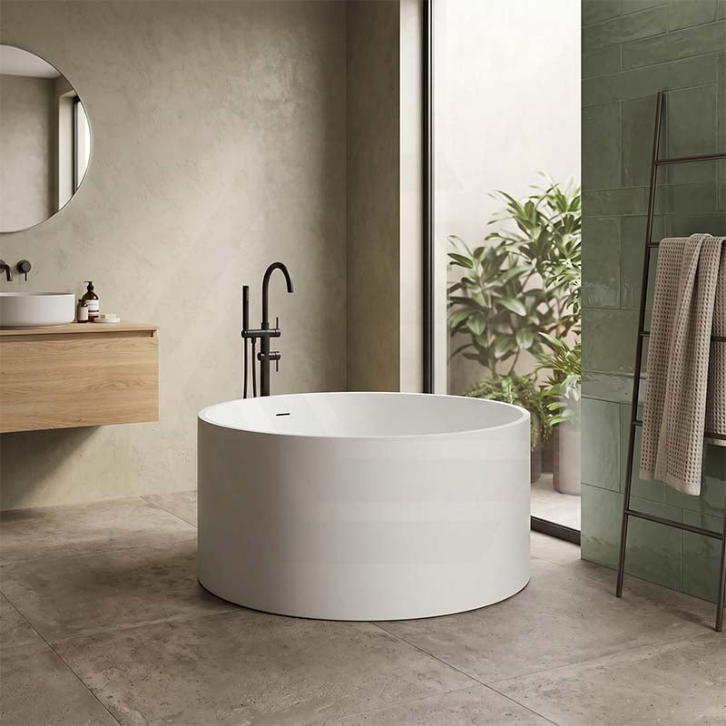 CETO Como Freestanding Bathtub Acrylic Round with Overflow 1280x1280x595mm - Matt White
