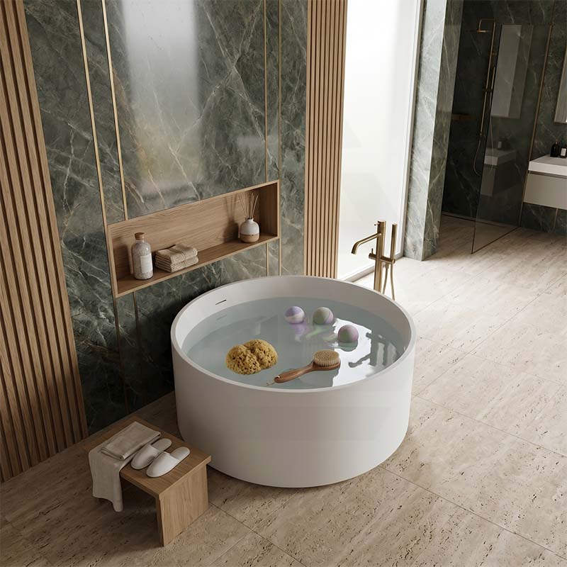 CETO Como Freestanding Bathtub Acrylic Round with Overflow 1280x1280x595mm - Matt White