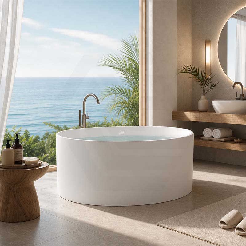 CETO Como Freestanding Bathtub Acrylic Round with Overflow 1280x1280x595mm - Matt White