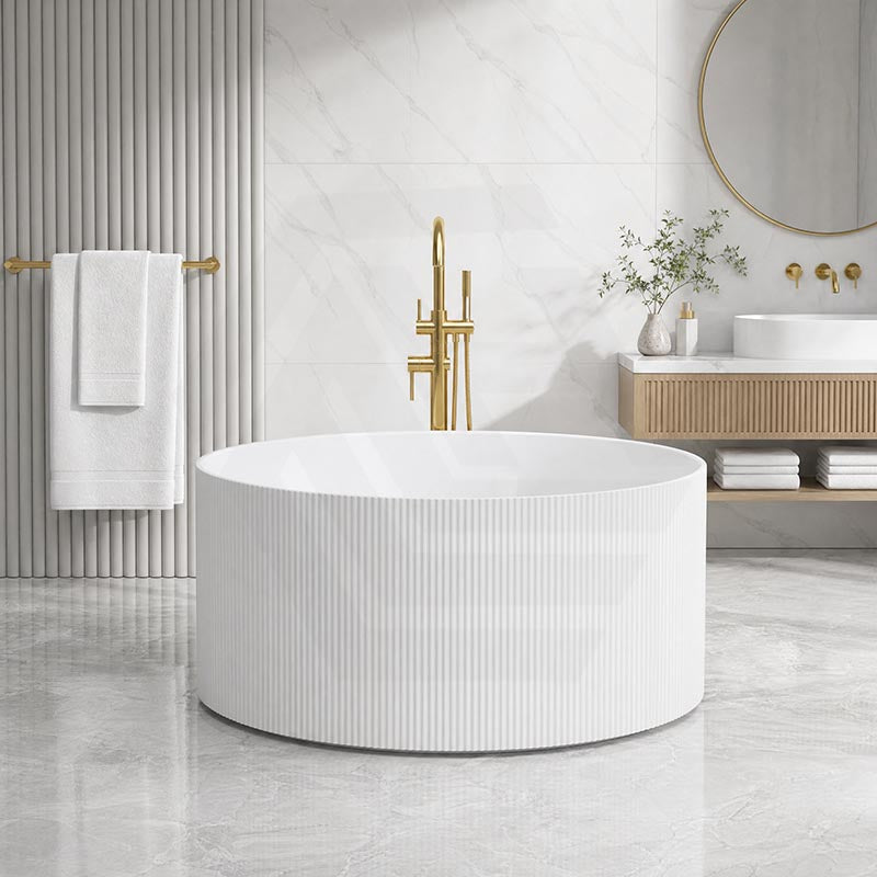 CETO Como Groove Freestanding Bathtub Acrylic Round NO Overflow 1280mm - Gloss White