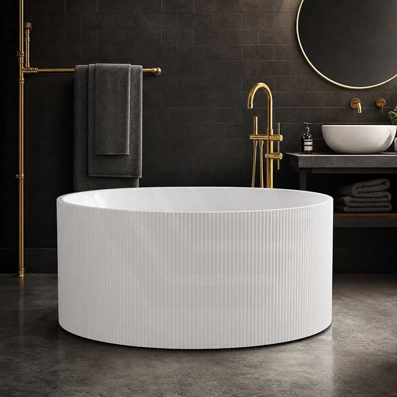 CETO Como Groove Freestanding Bathtub Acrylic Round NO Overflow 1280mm - Gloss White