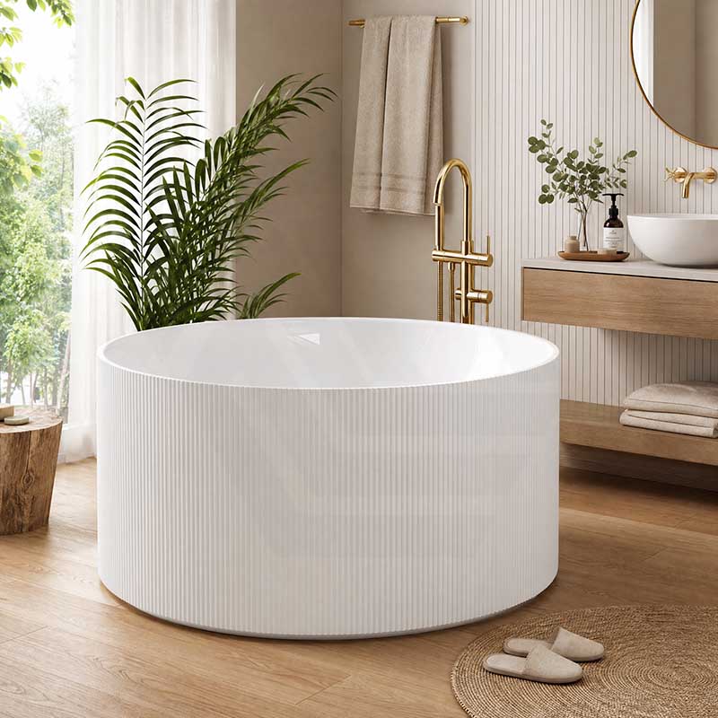 CETO Como Groove Freestanding Bathtub Acrylic Round NO Overflow 1280mm - Gloss White