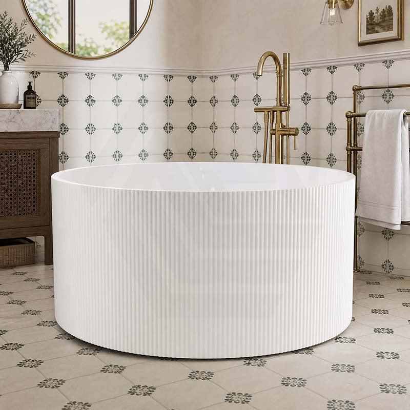 CETO Como Groove Freestanding Bathtub Acrylic Round NO Overflow 1280mm - Gloss White