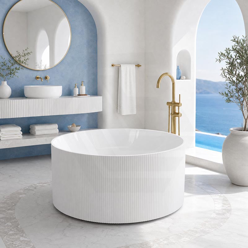 CETO Como Groove Freestanding Bathtub Acrylic Round NO Overflow 1280mm - Gloss White