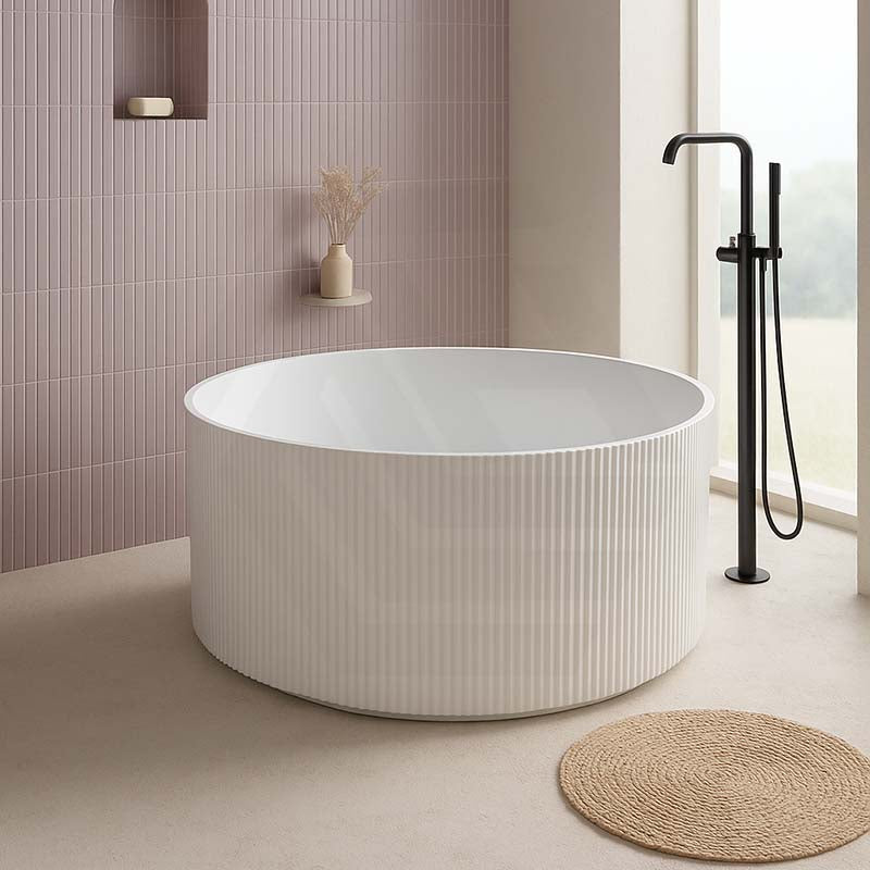 CETO Como Groove Freestanding Bathtub Acrylic Round with Overflow 1280x1280x595mm - Matt White