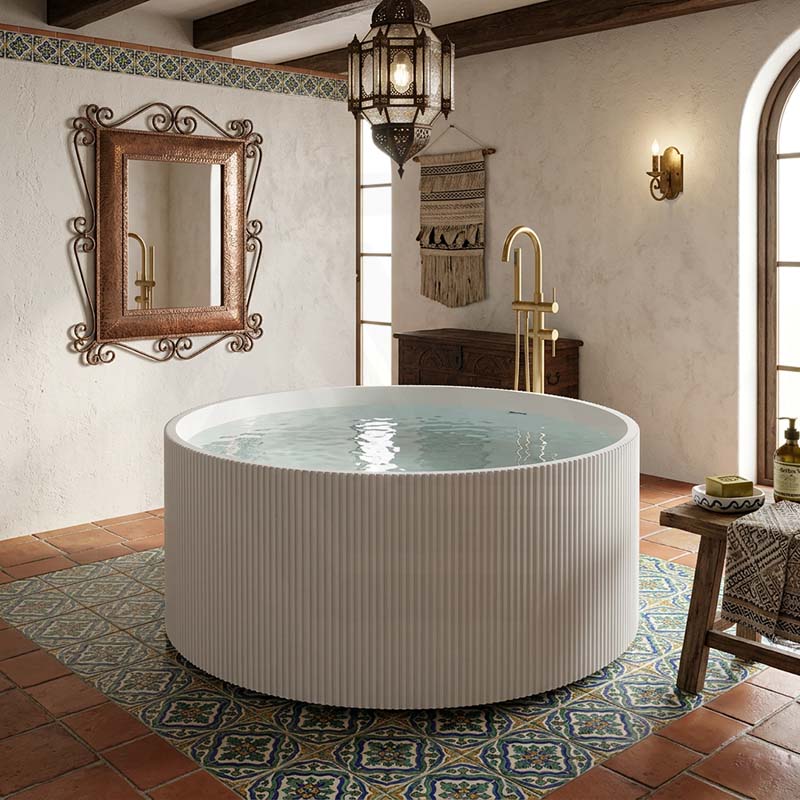 CETO Como Groove Freestanding Bathtub Acrylic Round with Overflow 1280x1280x595mm - Matt White