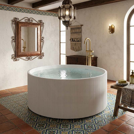 CETO Como Groove Freestanding Bathtub Acrylic Round with Overflow 1280x1280x595mm - Matt White