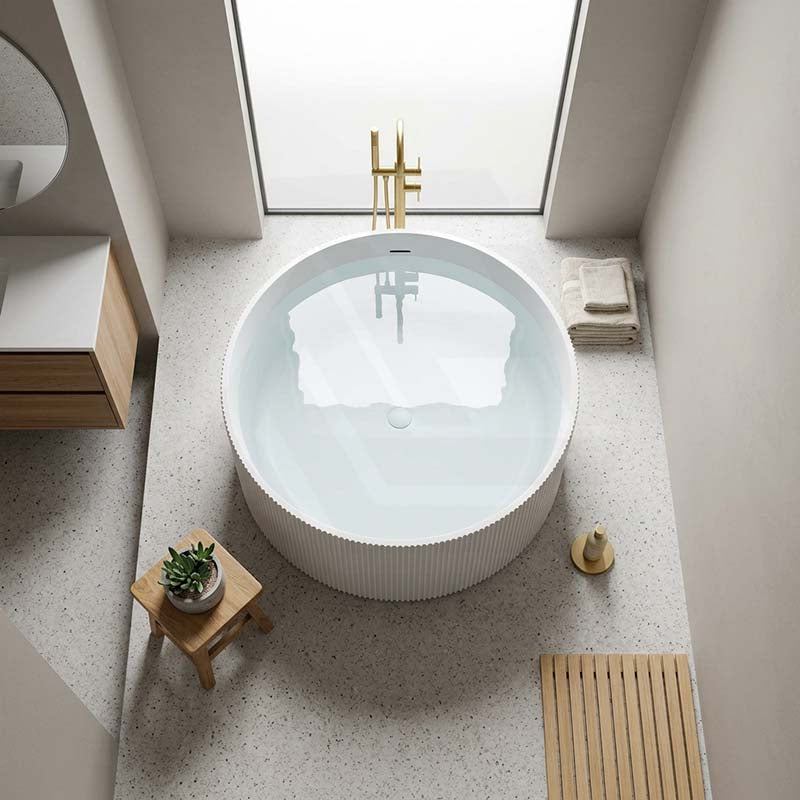 CETO Como Groove Freestanding Bathtub Acrylic Round with Overflow 1280x1280x595mm - Matt White