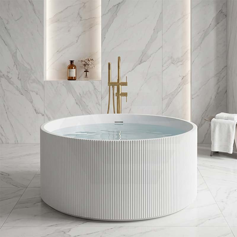 CETO Como Groove Freestanding Bathtub Acrylic Round with Overflow 1280x1280x595mm - Matt White