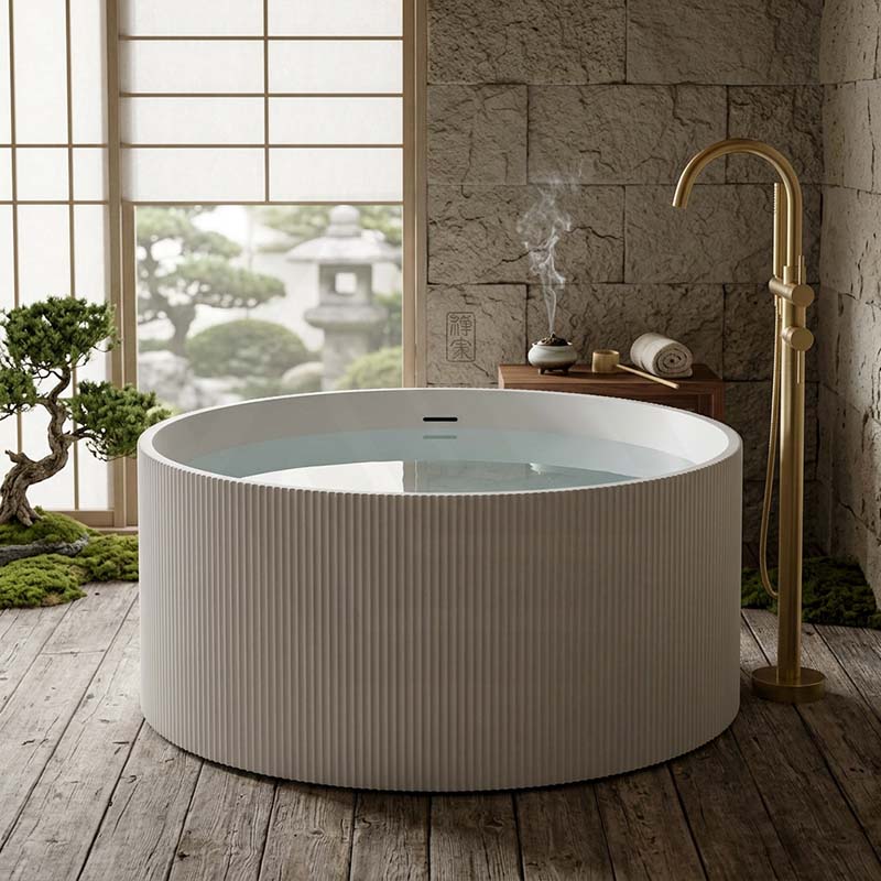 CETO Como Groove Freestanding Bathtub Acrylic Round with Overflow 1280x1280x595mm - Matt White