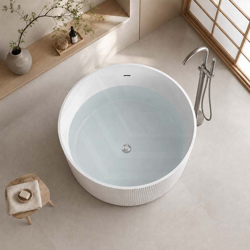 CETO Como Groove Freestanding Bathtub Acrylic Round with Overflow 1280x1280x595mm - Matt White