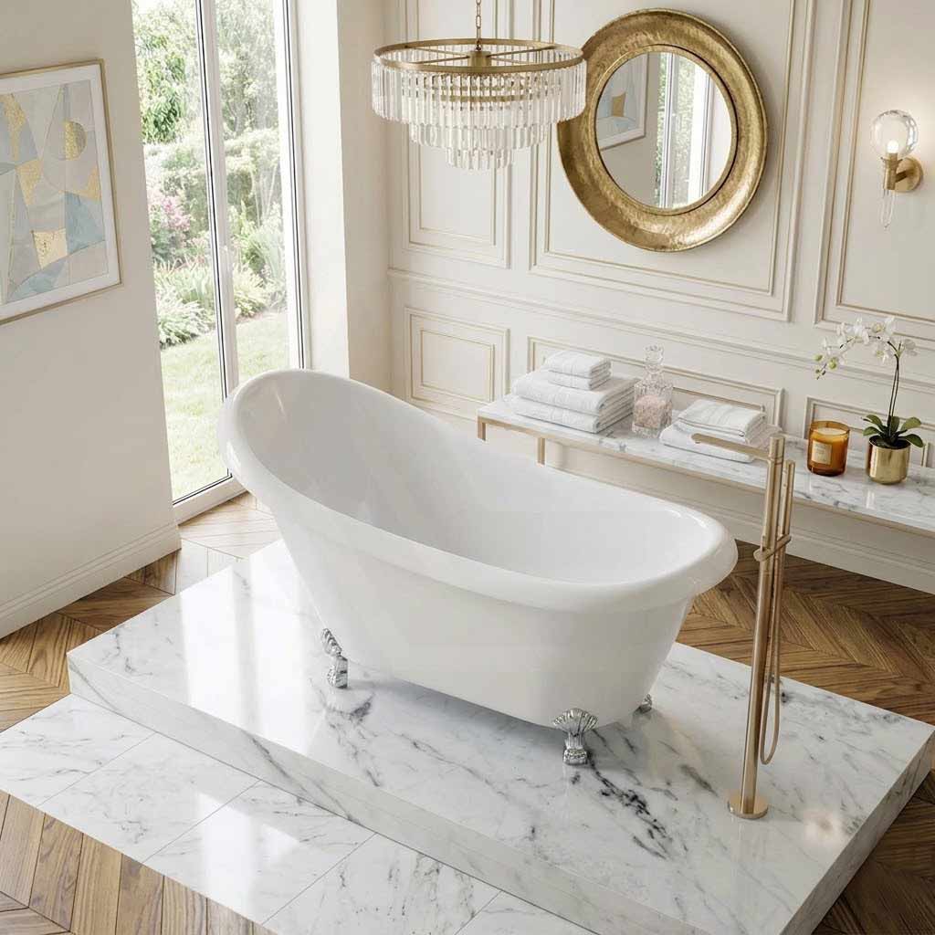 Espada Clawfoot Bathtub Freestanding Bathtub NO Overflow 1680x770x780mm - Gloss White