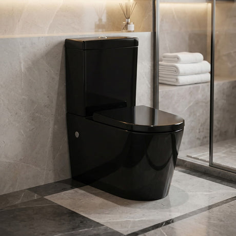 Avery Box Rim Back To Wall Toilet Suite Back/Left and Right Bottom Inlet 710x390x830mm - Gloss Black