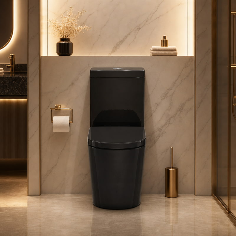 Avery Box Rim Back To Wall Toilet Suite Back/Left and Right Bottom Inlet 710x390x830mm - Gloss Black