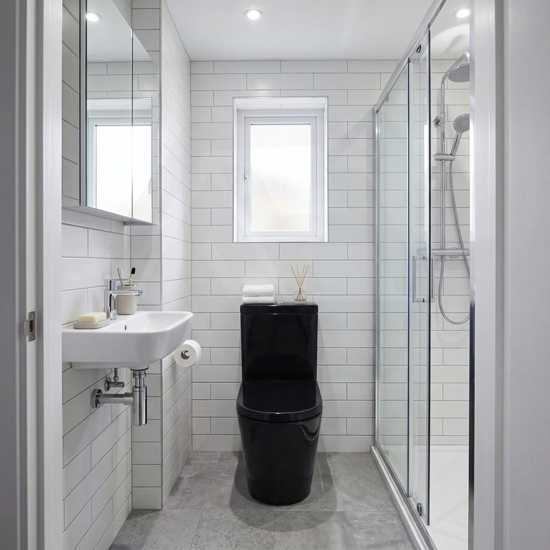 Avery Box Rim Back To Wall Toilet Suite Back/Left and Right Bottom Inlet 710x390x830mm - Gloss Black