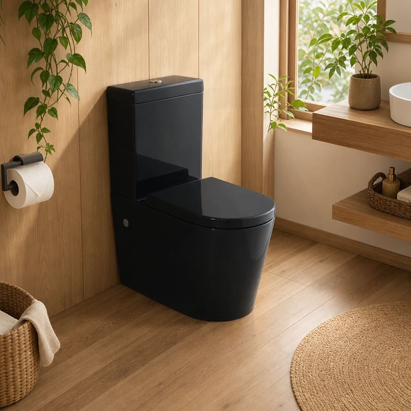 Avery Box Rim Back To Wall Toilet Suite Back/Left and Right Bottom Inlet 710x390x830mm - Gloss Black