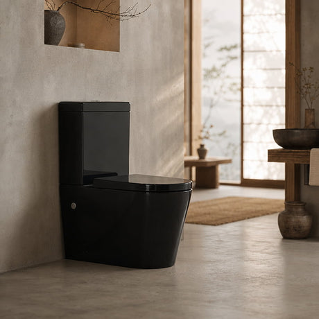 Avery Box Rim Back To Wall Toilet Suite Back/Left and Right Bottom Inlet 710x390x830mm - Gloss Black