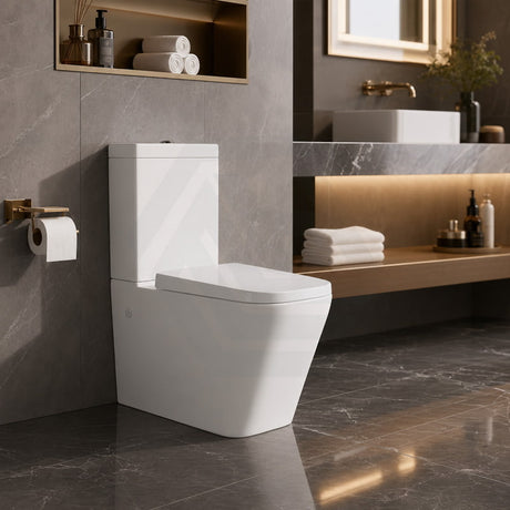 Qubist Box Rim Back To Wall Toilet Suite Back/Left and Right Bottom Inlet 665x380x845mm - Gloss White