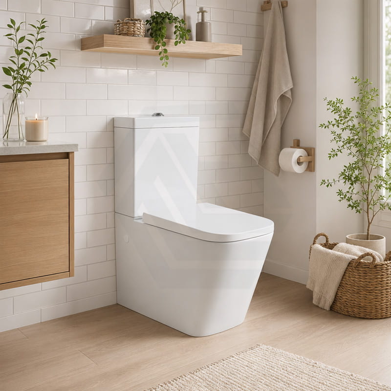 Qubist Box Rim Back To Wall Toilet Suite Back/Left and Right Bottom Inlet 665x380x845mm - Gloss White