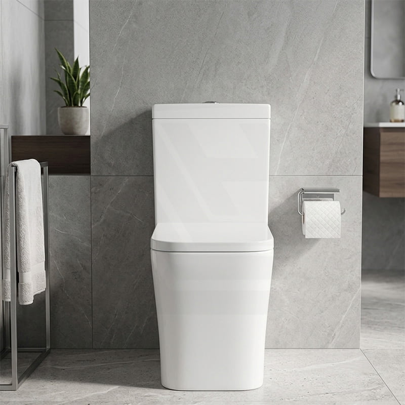 Qubist Box Rim Back To Wall Toilet Suite Back/Left and Right Bottom Inlet 665x380x845mm - Gloss White