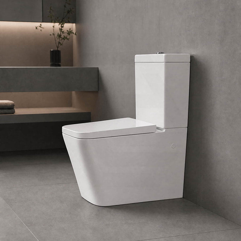 Qubist Box Rim Back To Wall Toilet Suite Back/Left and Right Bottom Inlet 665x380x845mm - Gloss White