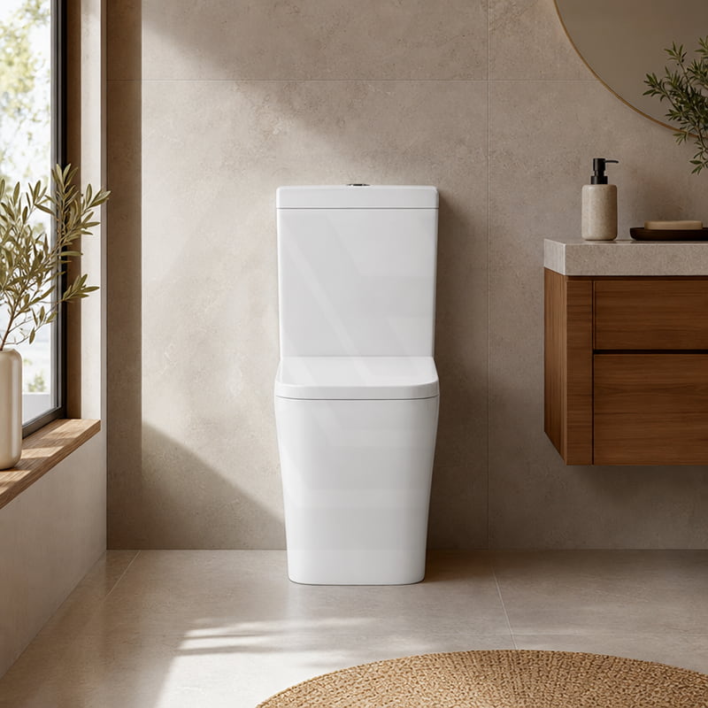 Qubist Box Rim Back To Wall Toilet Suite Back/Left and Right Bottom Inlet 665x380x845mm - Gloss White